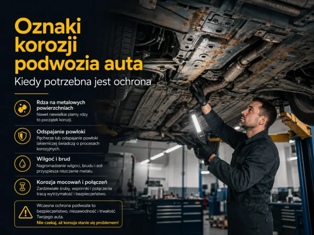 Oznaki korozji podwozia samochodu i kontrola elementów metalowych w warsztacie
