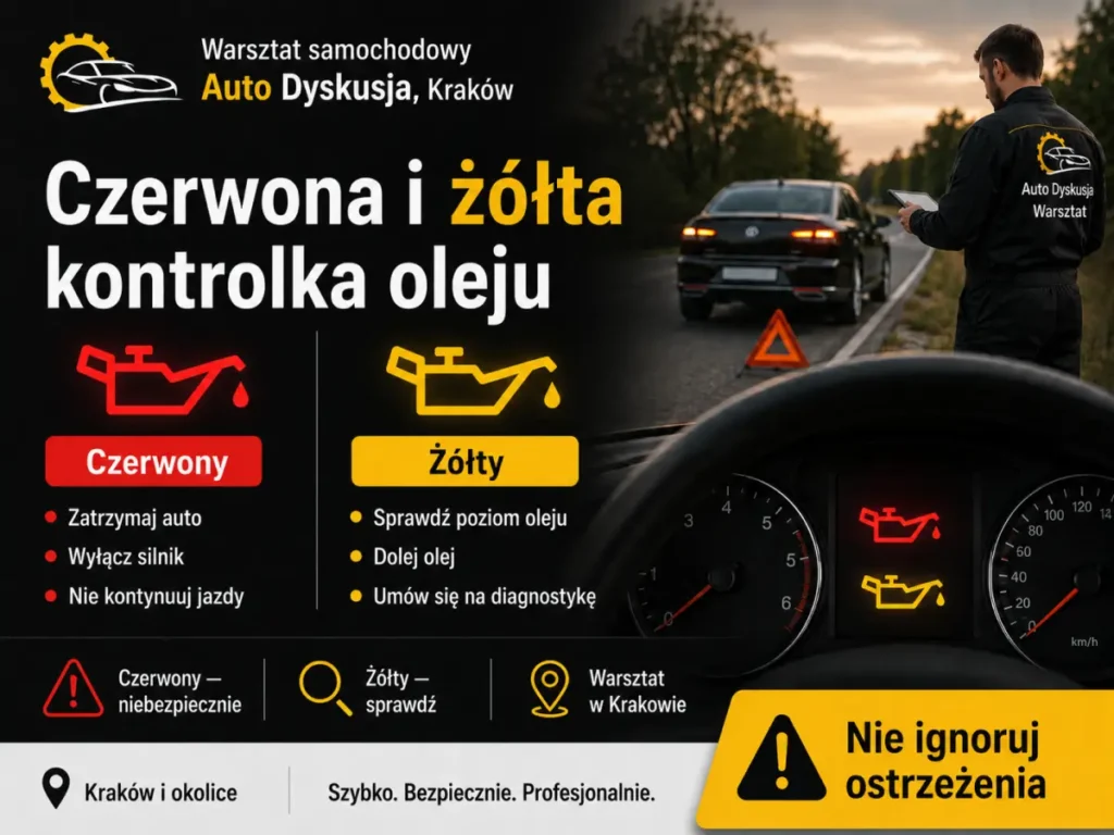 Czerwona i żółta kontrolka oleju na desce rozdzielczej — kiedy zatrzymać auto i sprawdzić poziom oleju