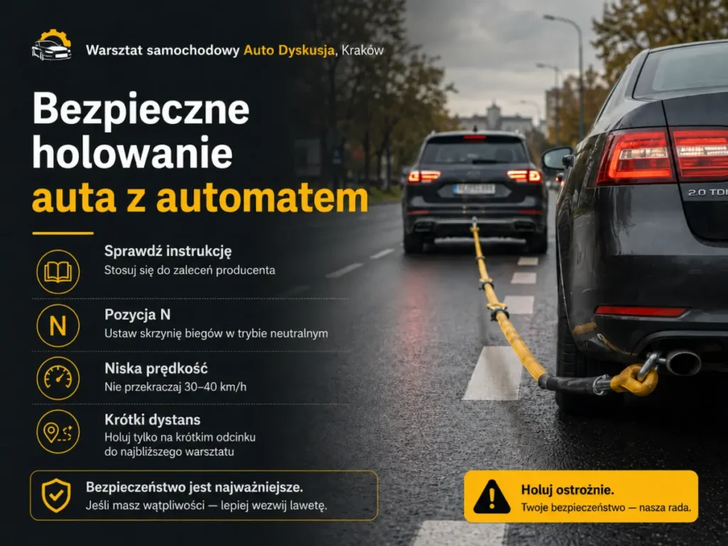 Bezpieczne holowanie auta z automatyczną skrzynią biegów w mieście