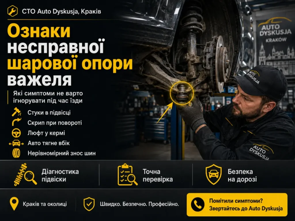 Ознаки несправної шарової опори важеля