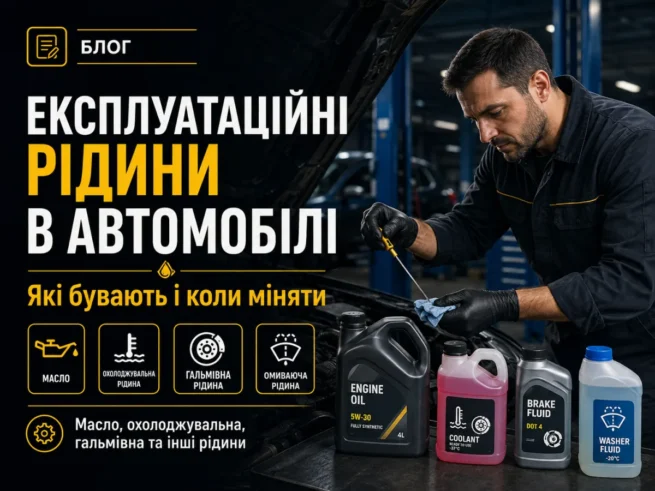 Експлуатаційні рідини в автомобілі — моторне масло, антифриз, гальмівна рідина та рідина омивача