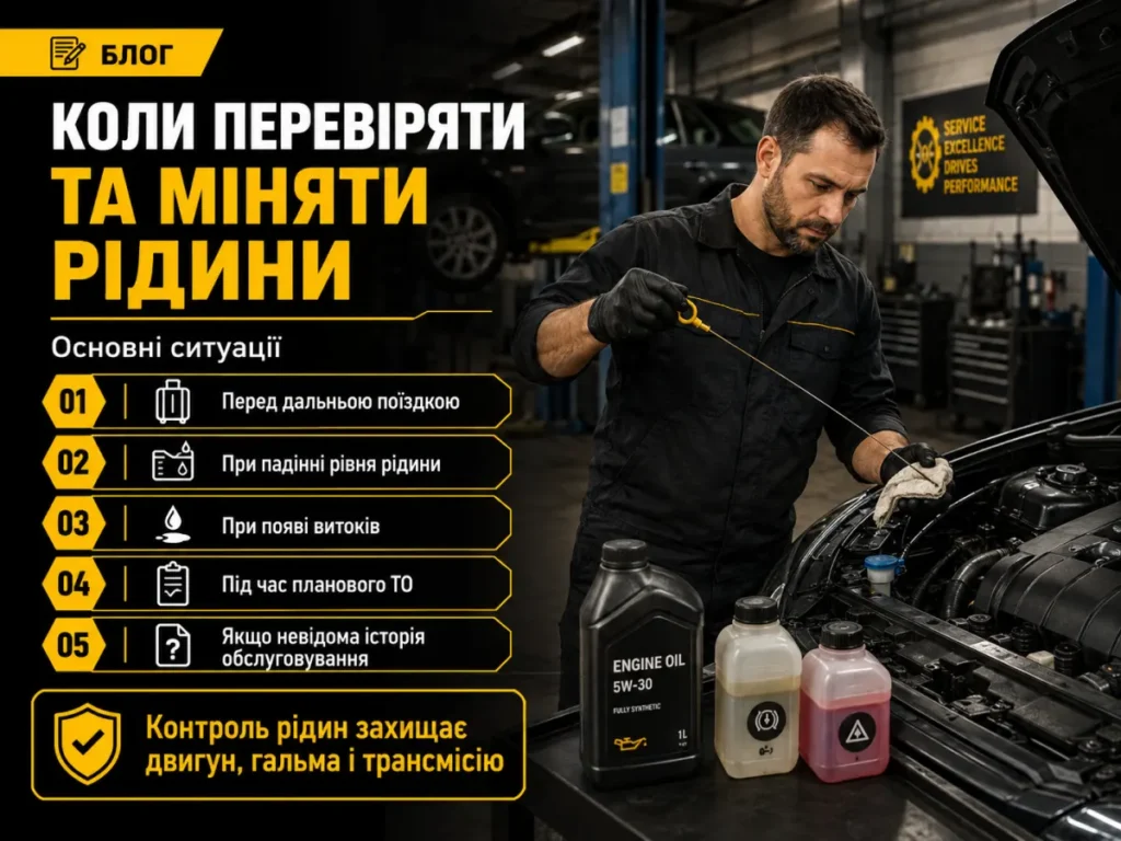 Коли перевіряти та міняти експлуатаційні рідини в автомобілі на СТО