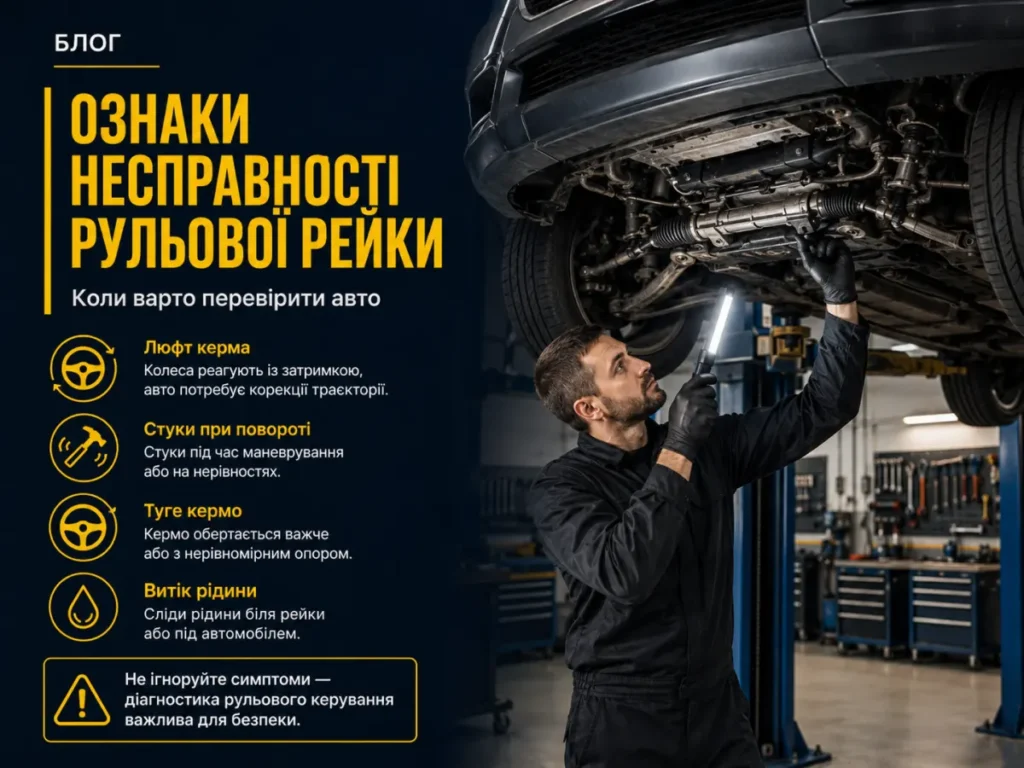Ознаки несправності рульової рейки та діагностика рульового керування на СТО