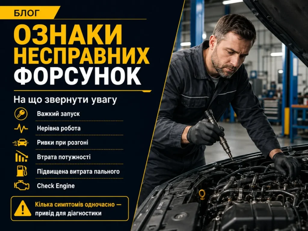 Ознаки несправних форсунок — важкий запуск, ривки, втрата потужності та Check Engine